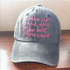 Gray Cap with Pink Embroidery